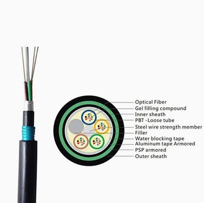 Прямая погруженная волоконно-оптическая кабель GYTA53 с PBT Loose Tube и ≥50dB потеря возврата для более высокопроизводительного сетевого ядра 2-144 ядра